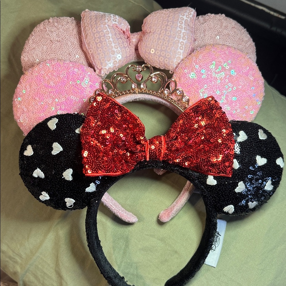 Three Sequin Minnie Mouse Ears Headbands